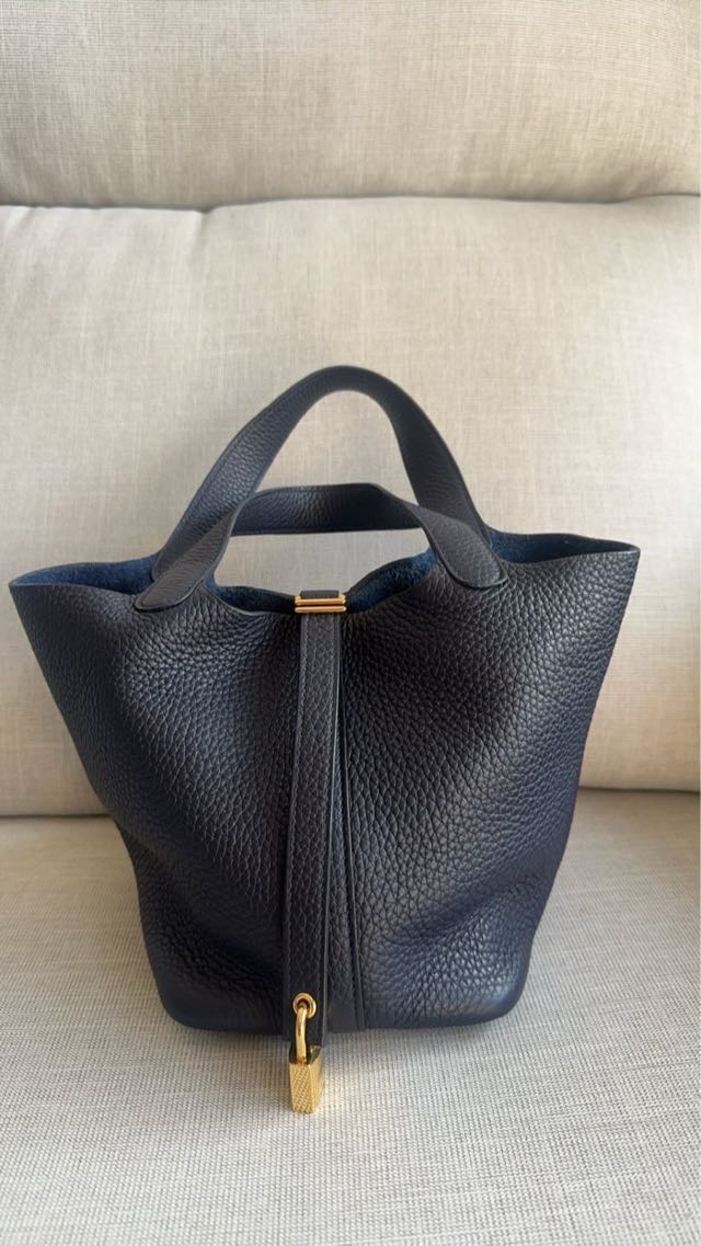 Hermès Picotin Lock 18 藍色金釦手提包
