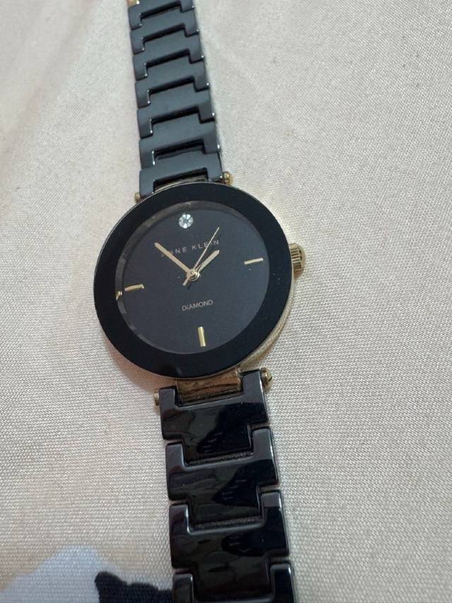 Anne Klein 陶瓷鑲鑽手錶 黑金